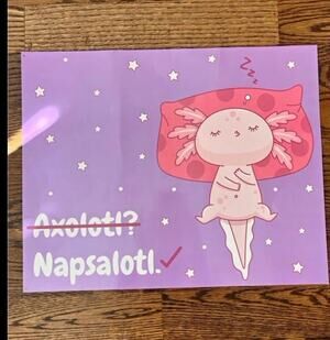 Purple Pink White Axolotl Animals Kids Decorative Print Poster on Paper